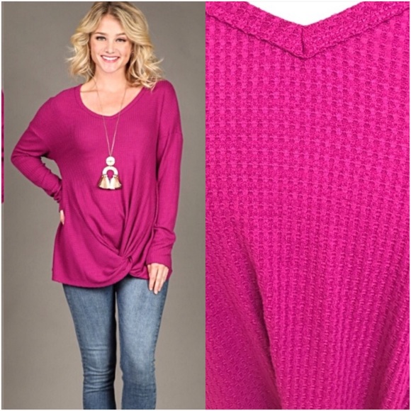 Soft Waffle Knit Knot Tunic Top SM - Picture 3 of 8